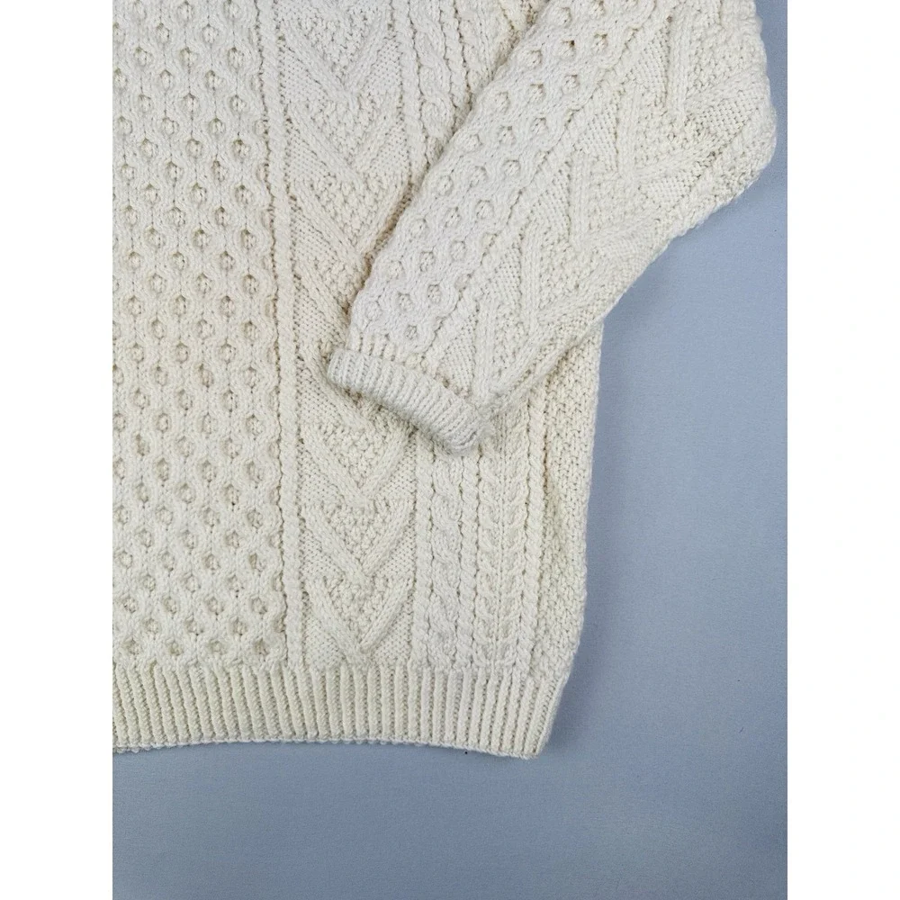 Vintage Carraig Donn Merino Wool Irish Fisherman Cable Knit Sweater L Ireland